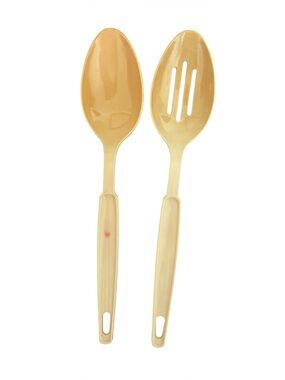2 Pc Ekco Serving Cooking Spoon Slotted Server Almond Lt Tan Nyon Plastic USA